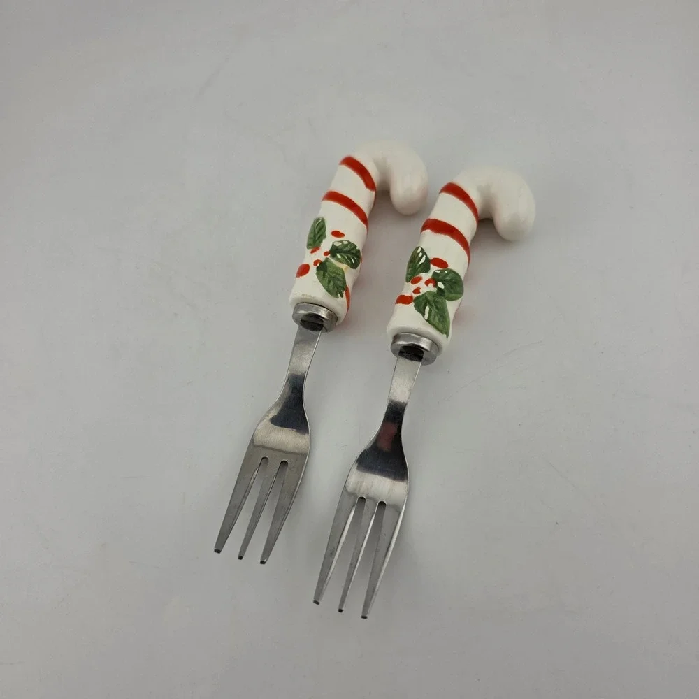 Christmas Holiday Hors D'Oeuvres Candy Cane Appetizer Forks Porcelain Japan